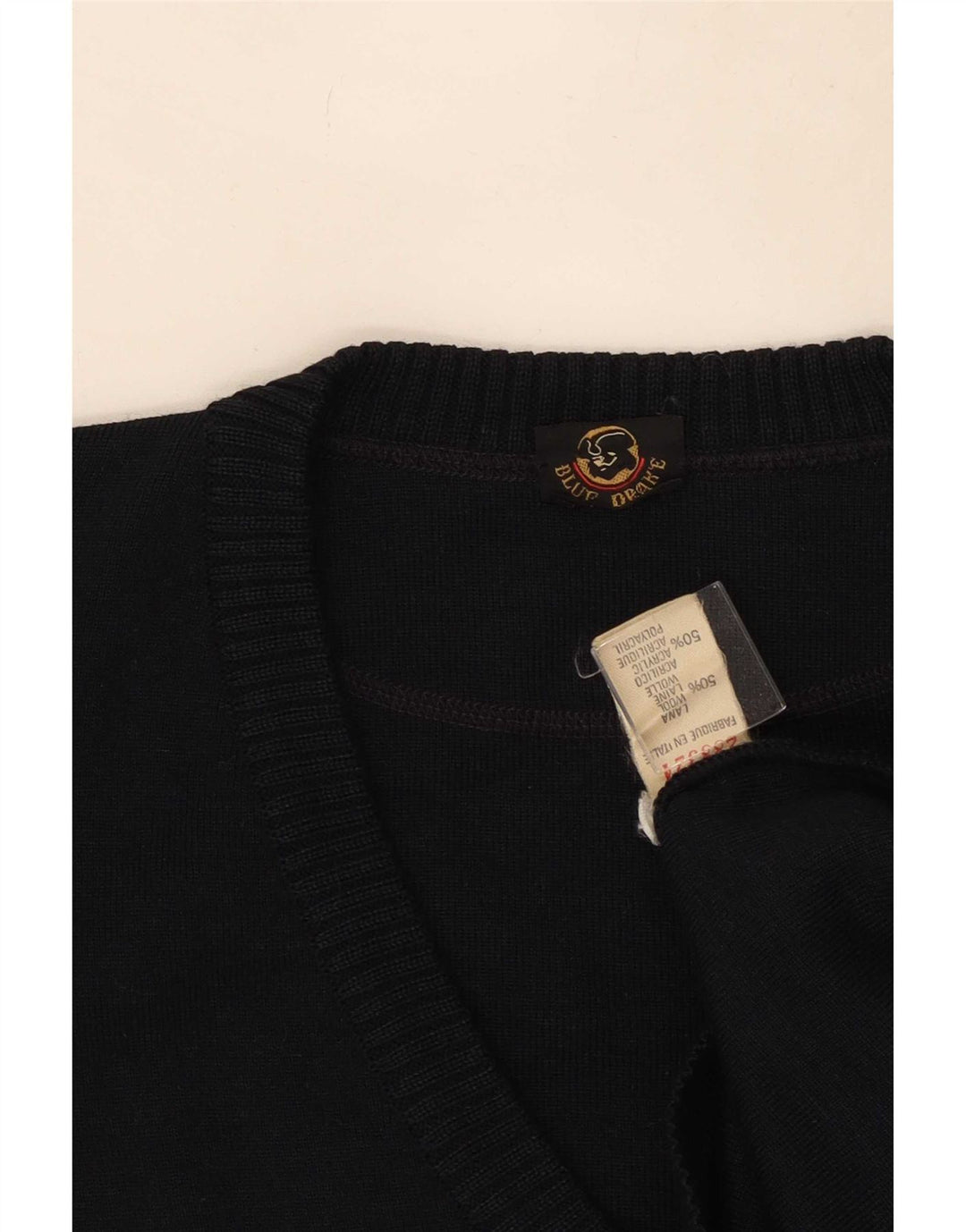 Maglione da uomo con scollo a V blu Drake, grande lana blu scuro