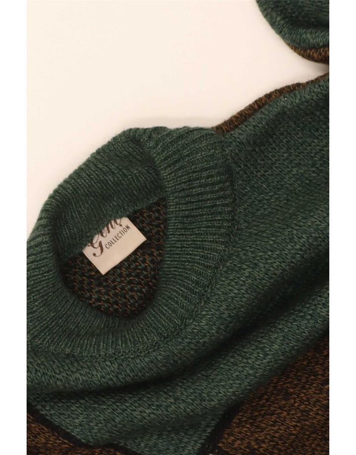 Maglione vintage da uomo con collo alto e color block verde medio
