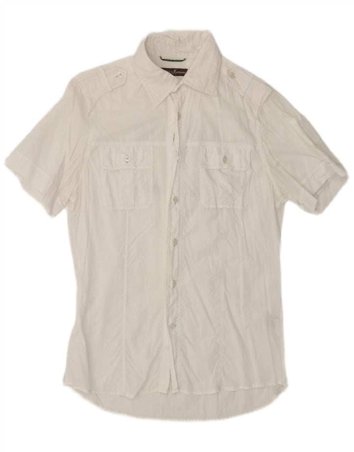 GUESS Camicia grafica da uomo a maniche corte piccola in cotone bianco