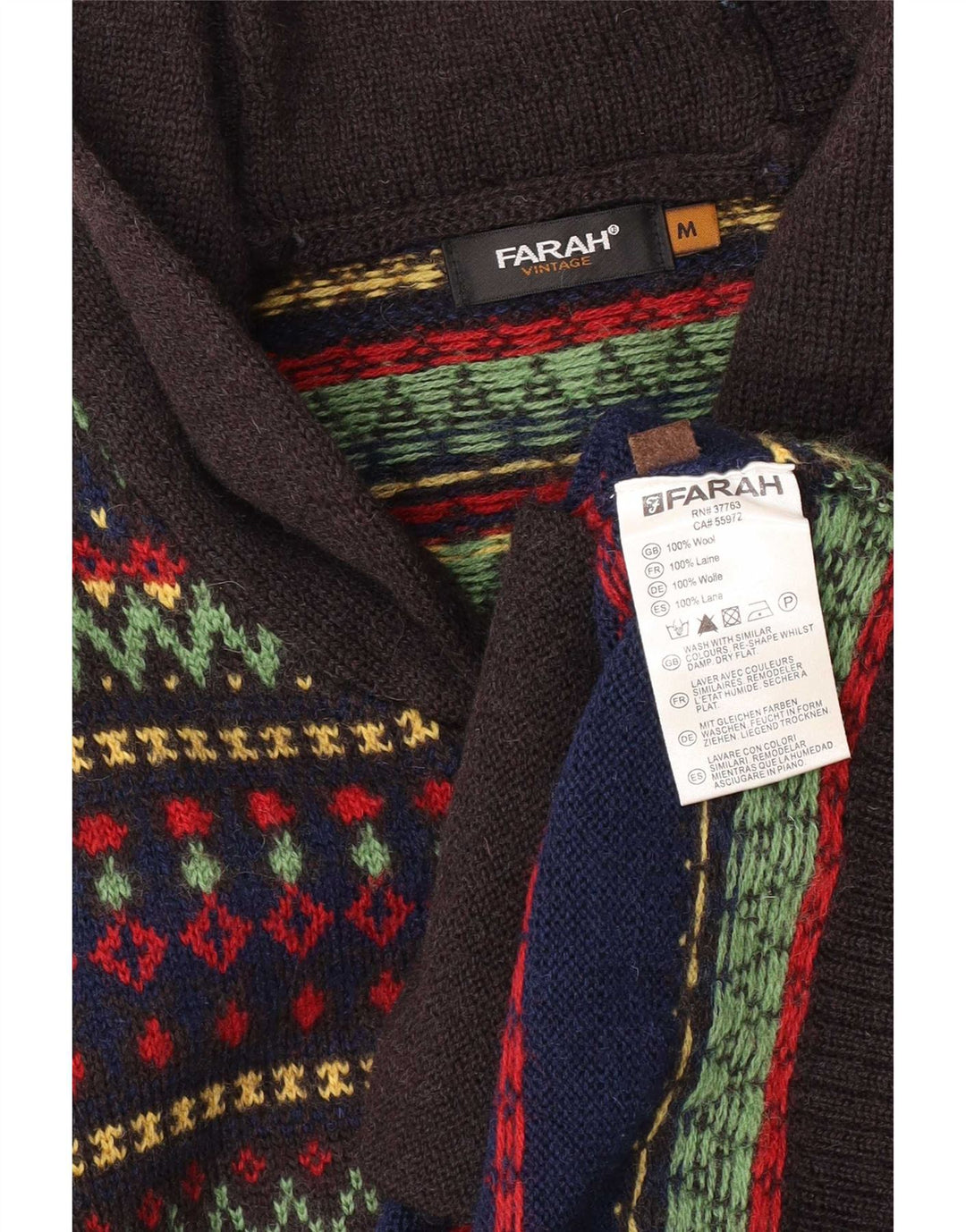 Maglione cardigan con zip intera da uomo Farah, lana Fair Isle, blu medio