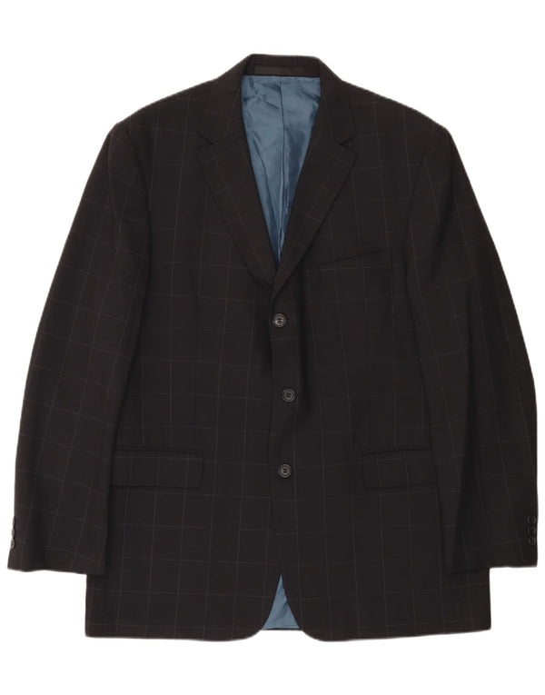 Giacca blazer a 3 bottoni Marks & Spencer da uomo UK 42 grande quadretto blu navy