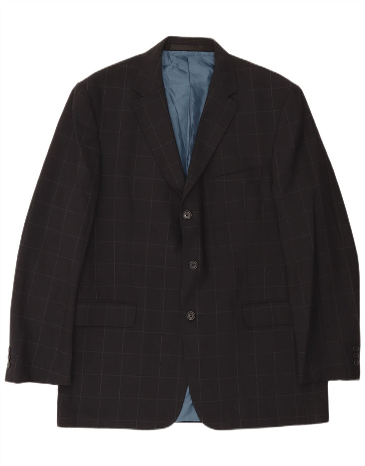 Giacca blazer a 3 bottoni Marks & Spencer da uomo UK 42 grande quadretto blu navy