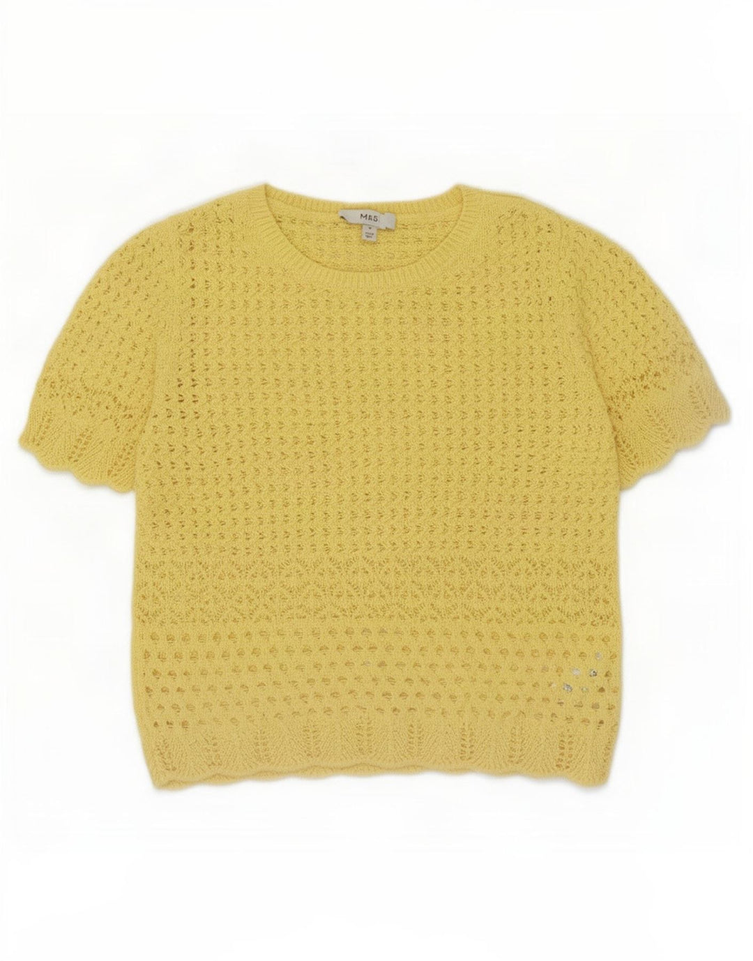 Top in camicetta all'uncinetto da donna Marks & Spencer UK 12 Poliestere giallo medio