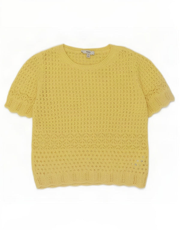 Top in camicetta all'uncinetto da donna Marks & Spencer UK 12 Poliestere giallo medio