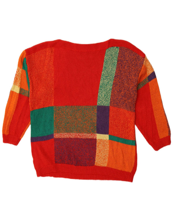 Maglione maglione vintage da donna con scollo a barca UK 18 XL color block rosso