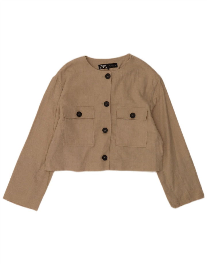Giacca blazer a 4 bottoni corta da donna Zara UK 14 Poliestere beige medio