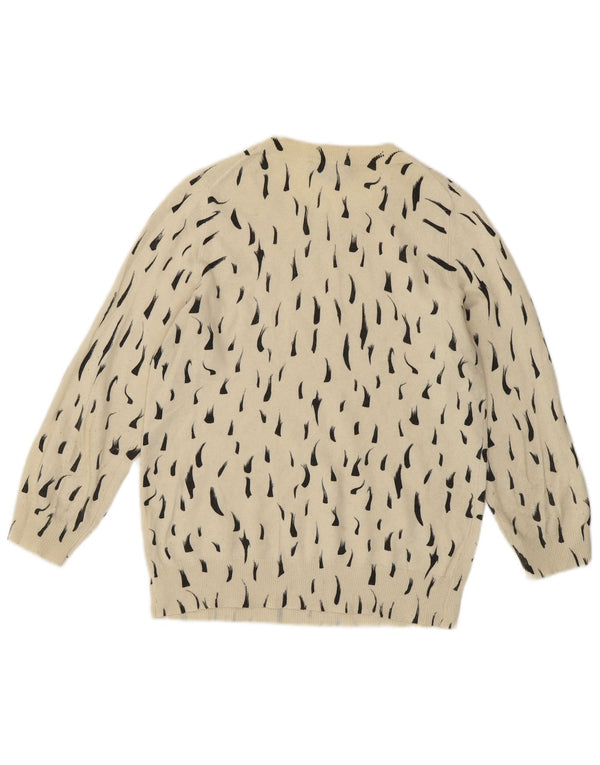 Maglione maglione girocollo da donna Jaeger UK 8 piccolo cotone maculato bianco sporco