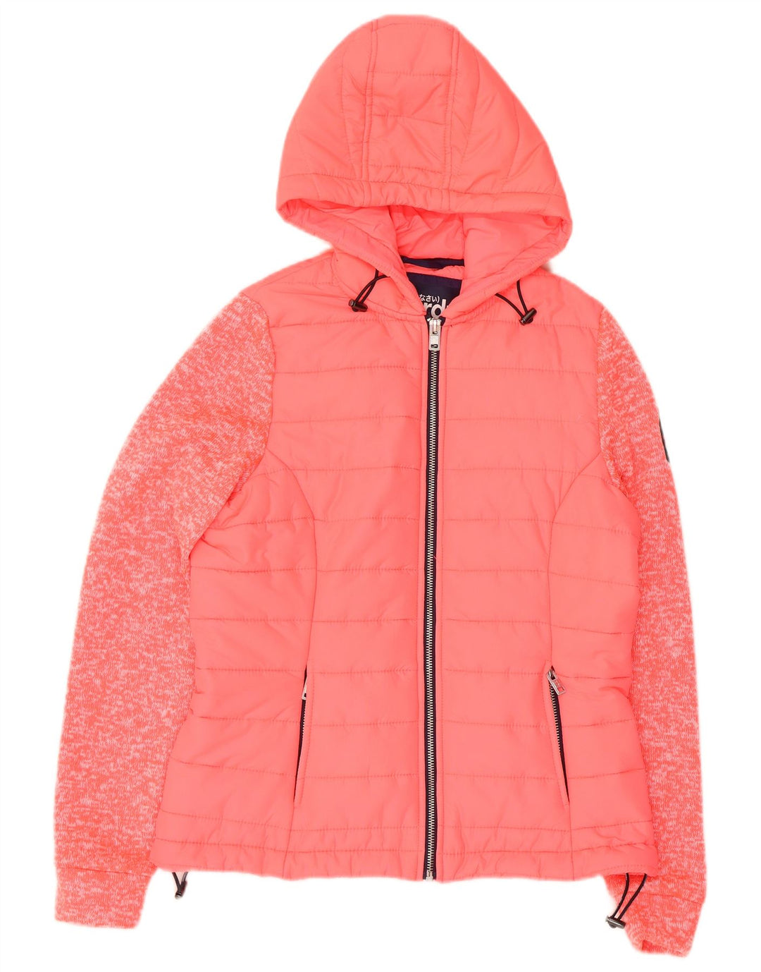 Giubbotto bomber con cappuccio da donna Superdry UK 8 piccolo nylon screziato rosa
