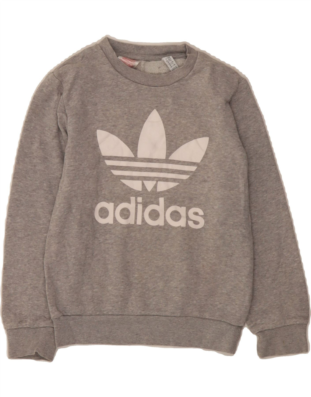 ADIDAS Boys Graphic Sweatshirt Jumper 7-8 Years Grey Cotton Vintage Adidas and Second-Hand Adidas from Messina Hembry 