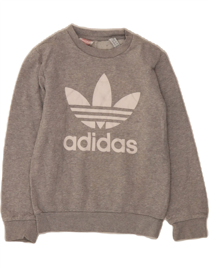 ADIDAS Boys Graphic Sweatshirt Jumper 7-8 Years Grey Cotton Vintage Adidas and Second-Hand Adidas from Messina Hembry 