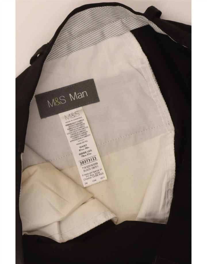 Pantaloni da abito dritti da uomo Marks & Spencer W38 L31 poliestere nero