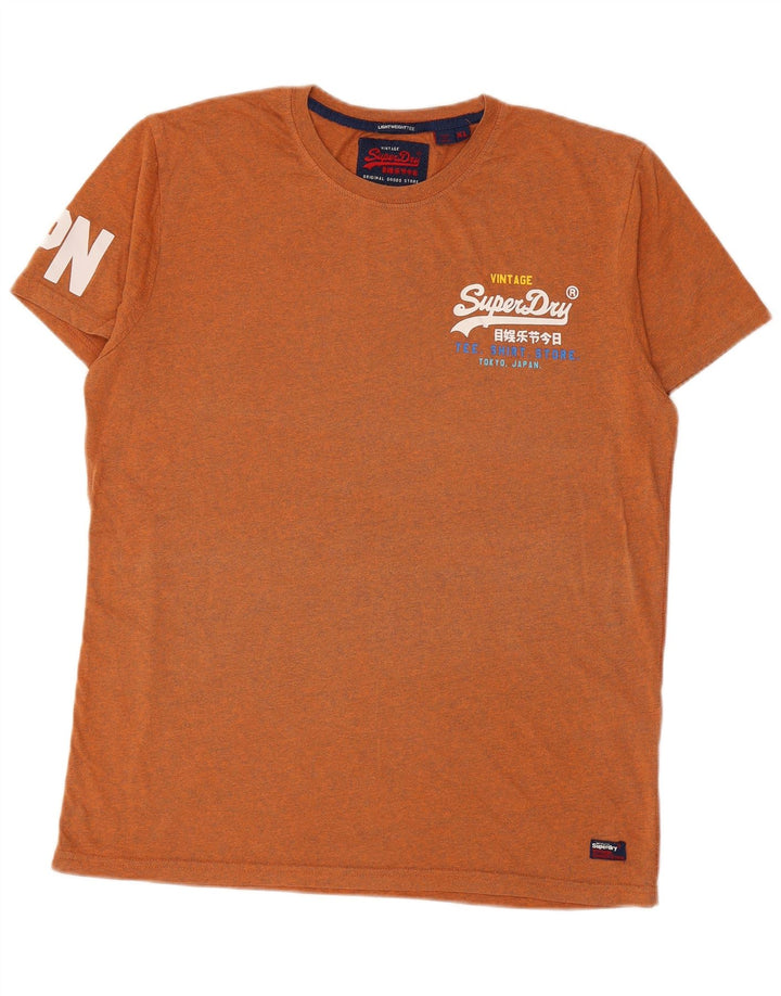 T-shirt grafica da uomo SUPERDRY Top XL in cotone chiazzato arancione