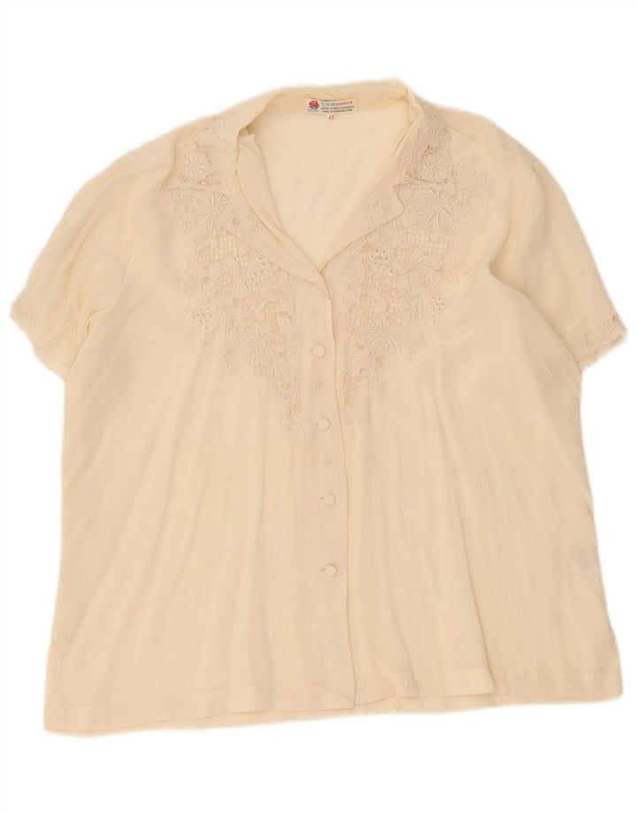 Camicetta vintage da donna a maniche corte IT 42 Seta bianco sporco medio