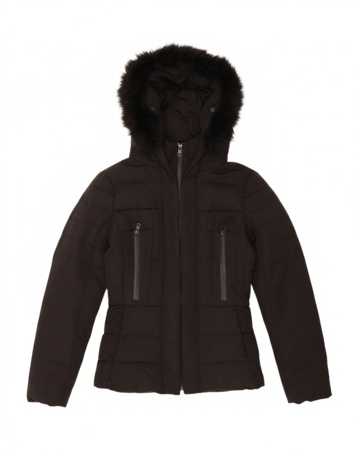 ZARA Womens Hooded Padded Jacket UK 14 Large Black Polyester Vintage Zara and Second-Hand Zara from Messina Hembry 