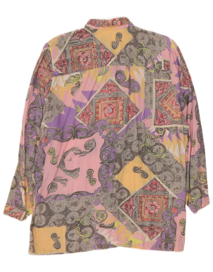 Camicetta camicia vintage da donna UK 14 Viscosa Paisley multicolore media