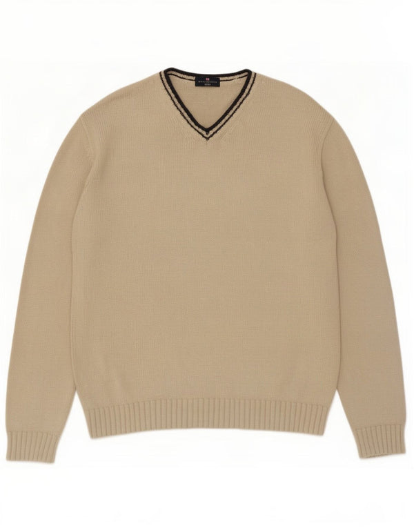 Maglione da uomo Marks & Spencer con scollo a V blu Harbour, grande cotone beige