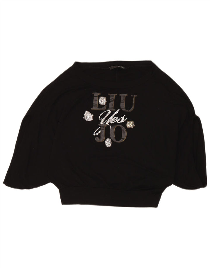 Liu Jo Top da donna con grafica a pipistrello manica 3/4 IT 40 piccolo in viscosa nera