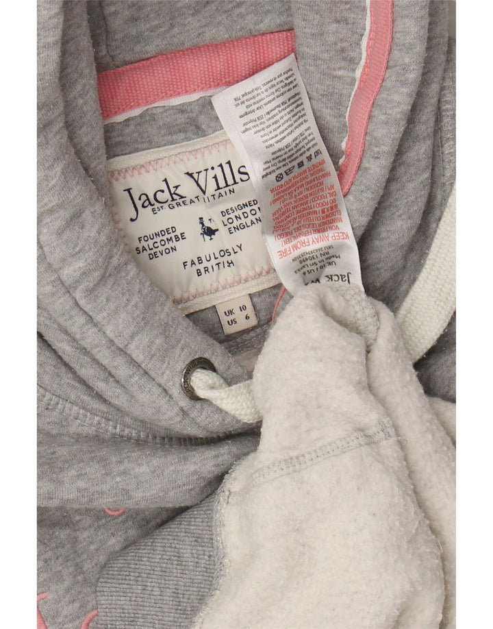 JACK WILLS Maglione con cappuccio oversize con grafica da donna UK 10 Piccolo cotone grigio