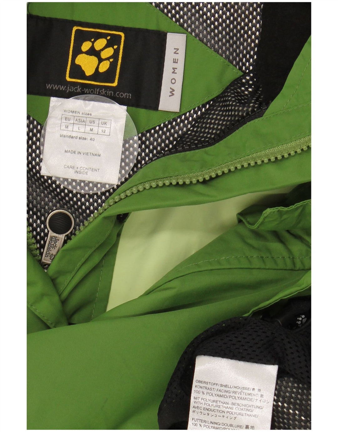 JACK WOLFSKIN Giacca antipioggia da donna con cappuccio UK 12 Verde medio Colorblock