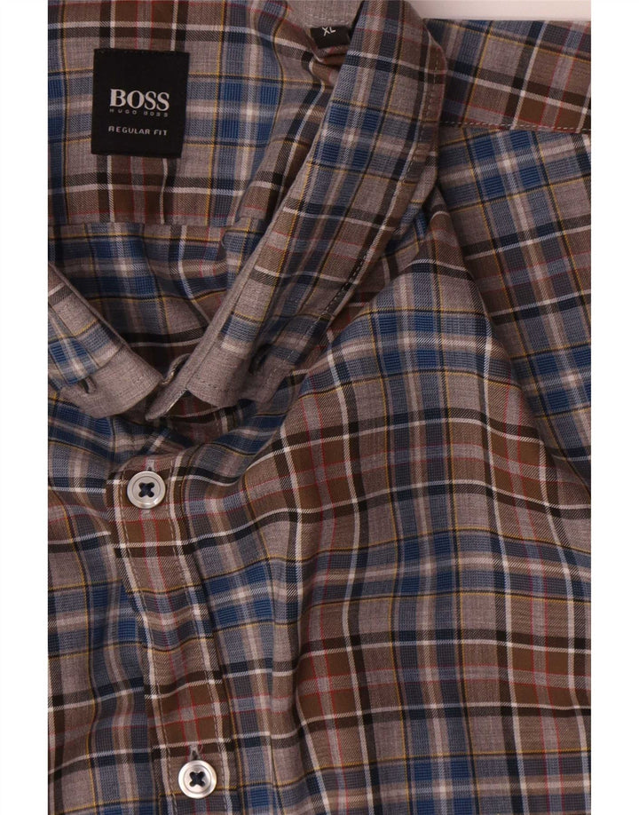 Camicia Hugo Boss da uomo vestibilità regolare XL cotone a quadri marrone