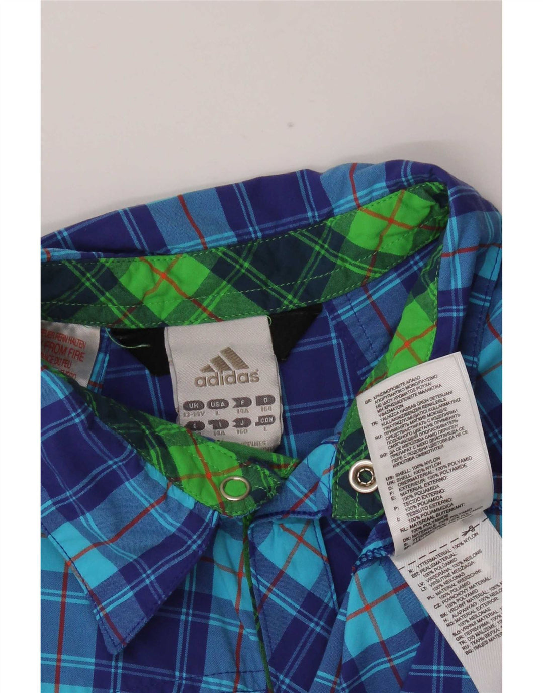 Maglia a maniche corte Adidas da ragazzo 13-14 anni in nylon a quadri blu