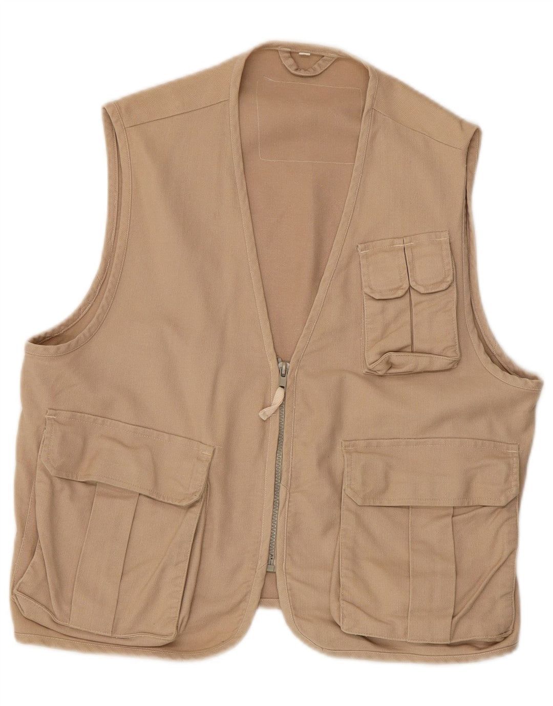 VINTAGE Mens Utility Gilet UK 38 Medium Beige Cotton