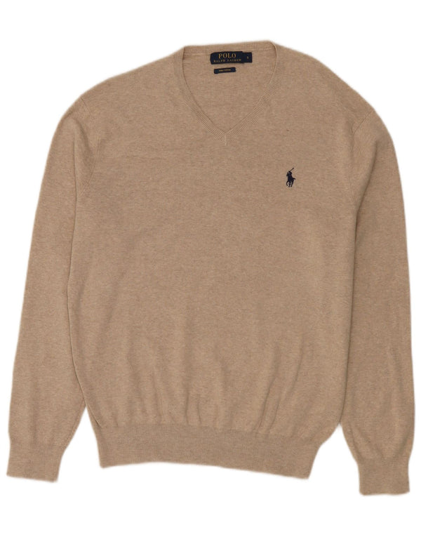 Polo Ralph Lauren Maglione da uomo con scollo a V piccolo cotone beige