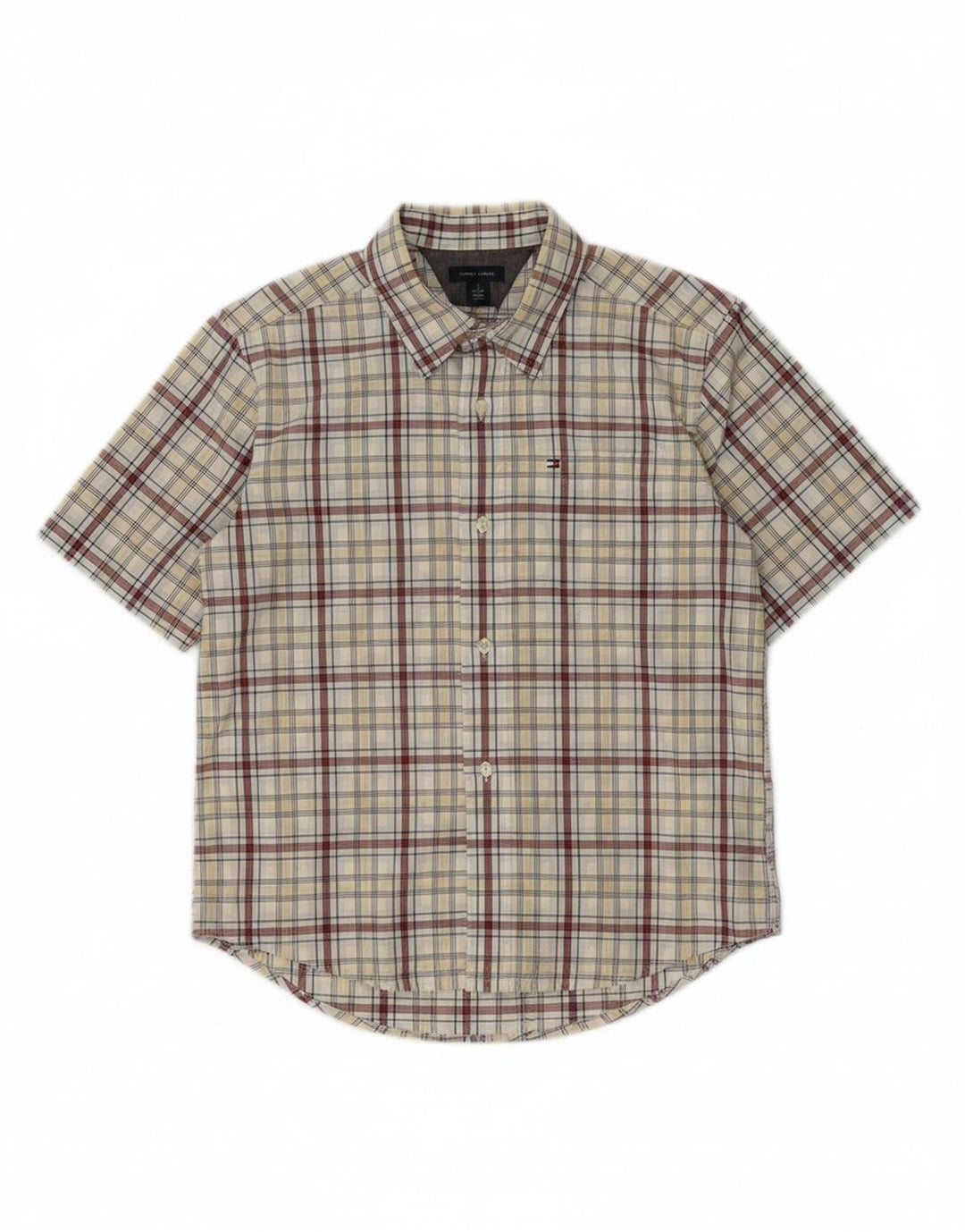TOMMY HILFIGER Boys Short Sleeve Shirt 6-7 Years Small Grey Check Cotton