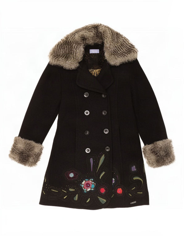 Desigual Cappotto doppiopetto grafico da donna EU 42 Large Black Floral
