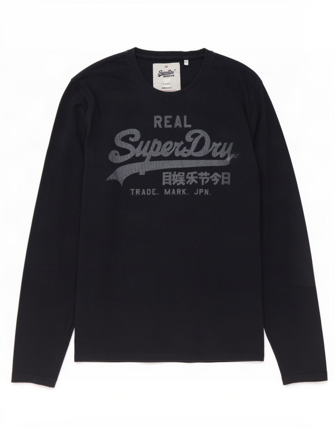 Top grafico da uomo Superdry a maniche lunghe in cotone blu navy grande