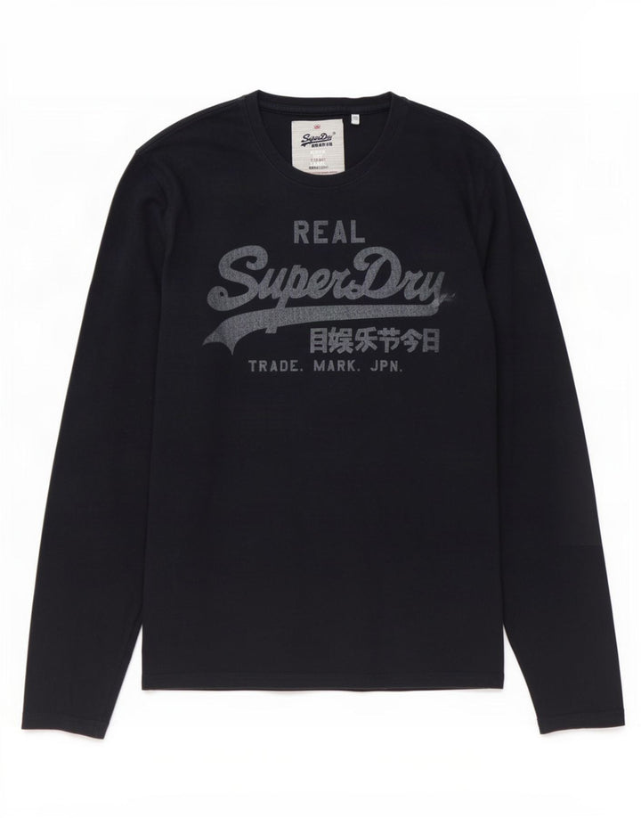 Top grafico da uomo Superdry a maniche lunghe in cotone blu navy grande