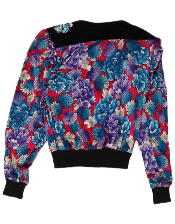 Camicetta a maniche lunghe corta da donna vintage Top US 10 grande floreale multicolore