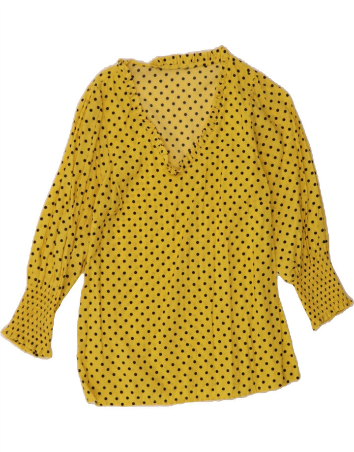 VINTAGE Womens 3/4 Sleeve Blouse Top UK 12 Medium Yellow Polka Dot Vintage Vintage and Second-Hand Vintage from Messina Hembry 