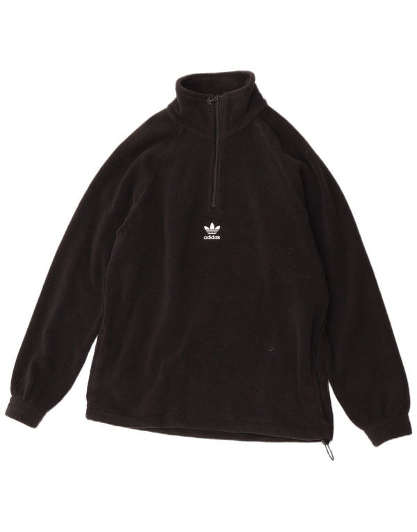 Maglione in pile Adidas da uomo con zip e collo piccolo in poliestere nero