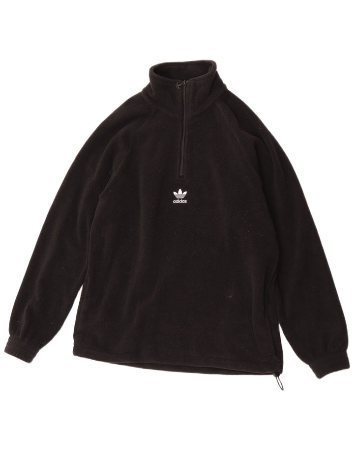 Maglione in pile Adidas da uomo con zip e collo piccolo in poliestere nero