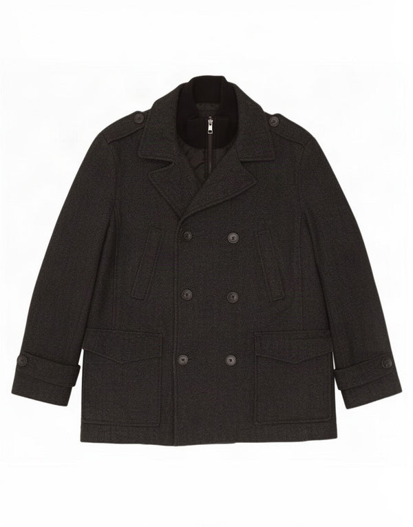 Calvin Klein Mens Pea Coat UK 40 Large Grey Herringbone Wool