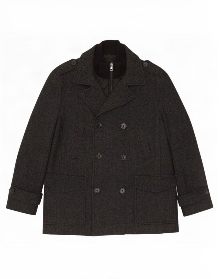 Caban da uomo Calvin Klein UK 40 Large in lana a spina di pesce grigia