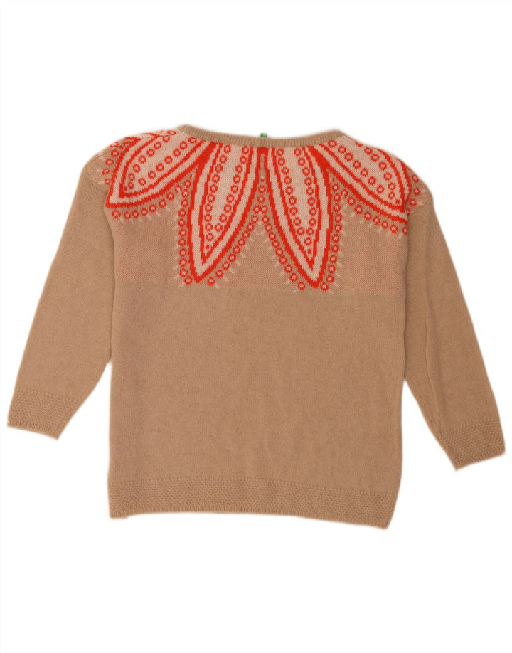 Maglione maglione girocollo da donna con motivo astratto Benetton UK 10 piccolo Beige