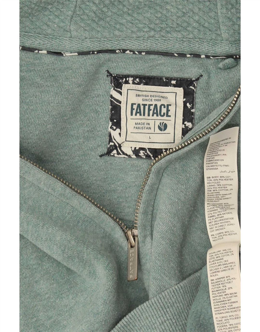 Maglione con cappuccio e zip da uomo Fat Face, grande cotone blu