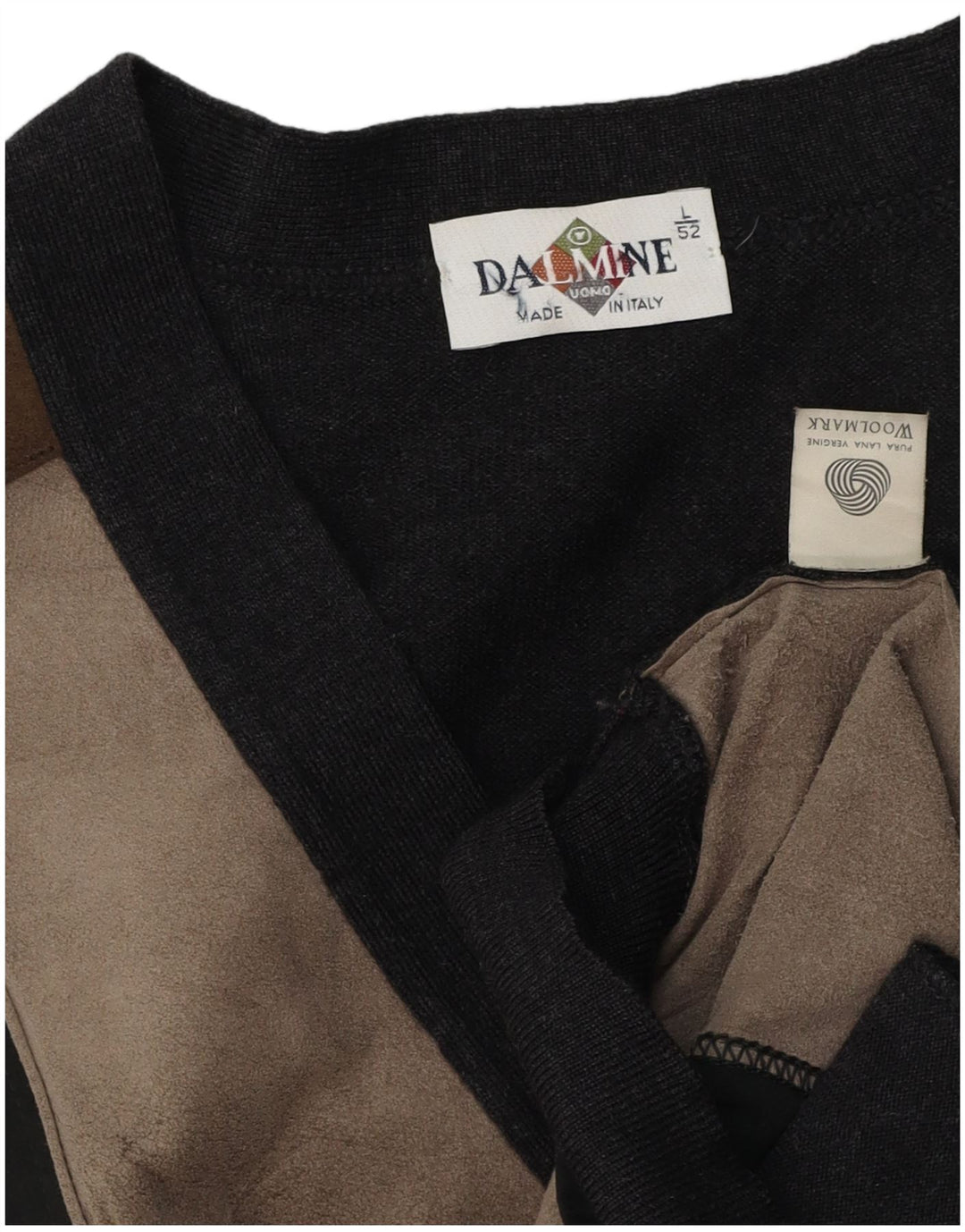 DALMINE Maglione cardigan in pelle scamosciata da uomo IT 52 Large Grey Colourblock