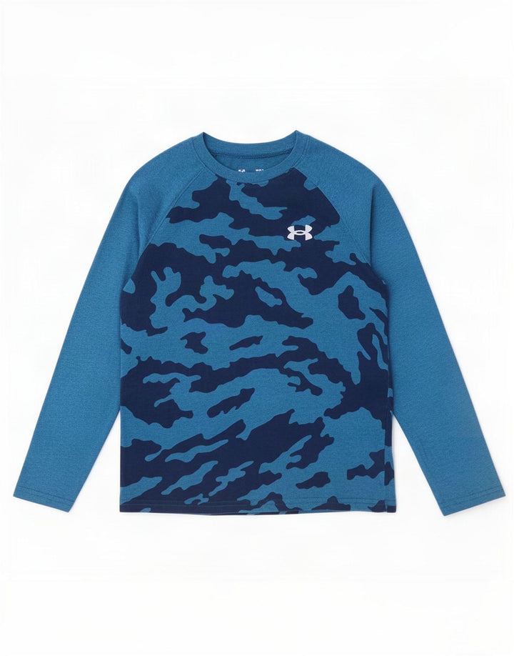 Maglia Under Armour da bambino a manica lunga 9-10 anni blu medio mimetico