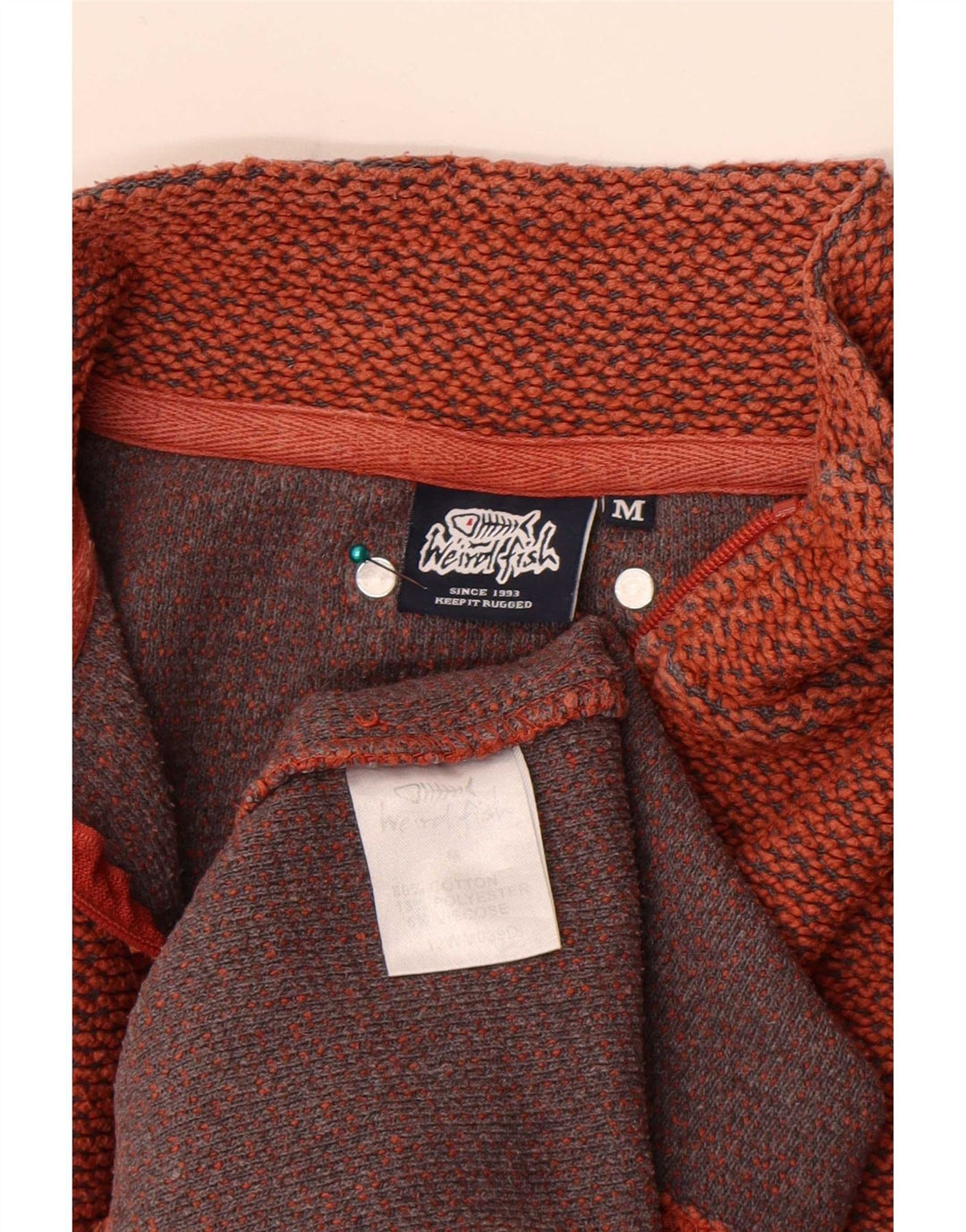 Felpa da uomo con collo con zip Weird Fish, cotone arancione medio