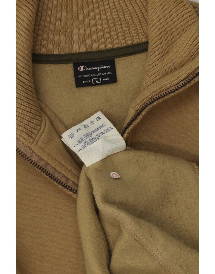 Felpa Champion da uomo con collo con zip, maglione grande, cotone kaki