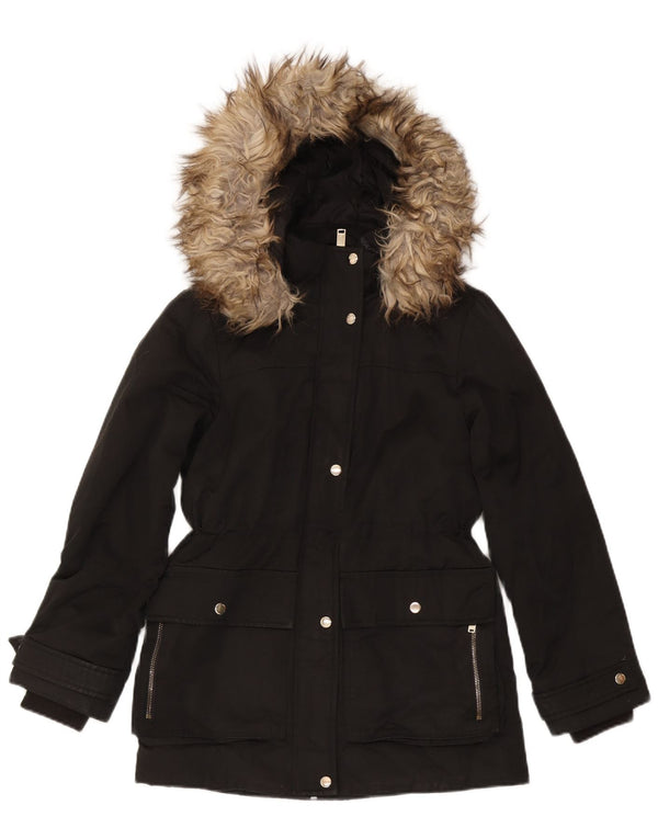 Giacca Parka con cappuccio da donna Topshop UK 8 Small Poliestere nero