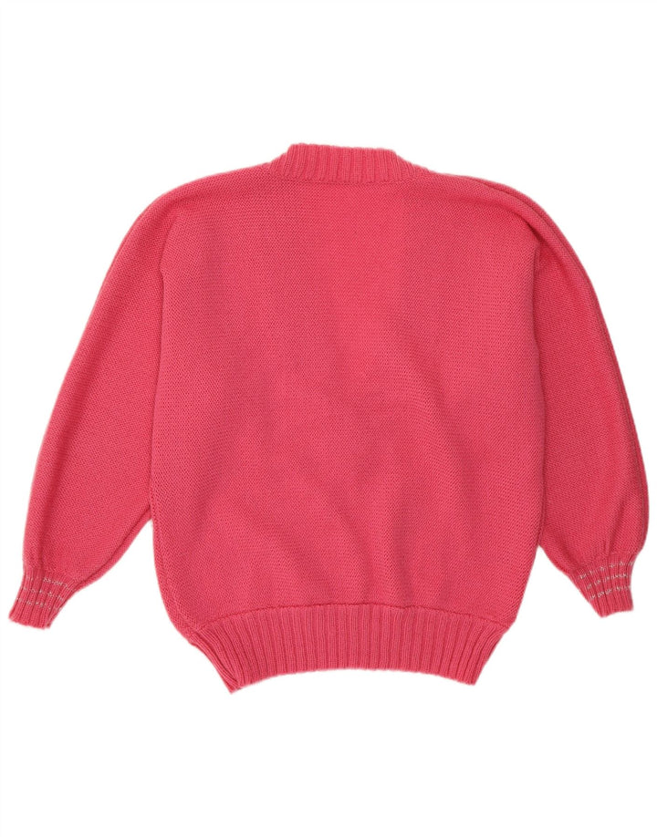 Maglione maglione con scollo a V da donna VINTAGE UK 14 Rosa medio