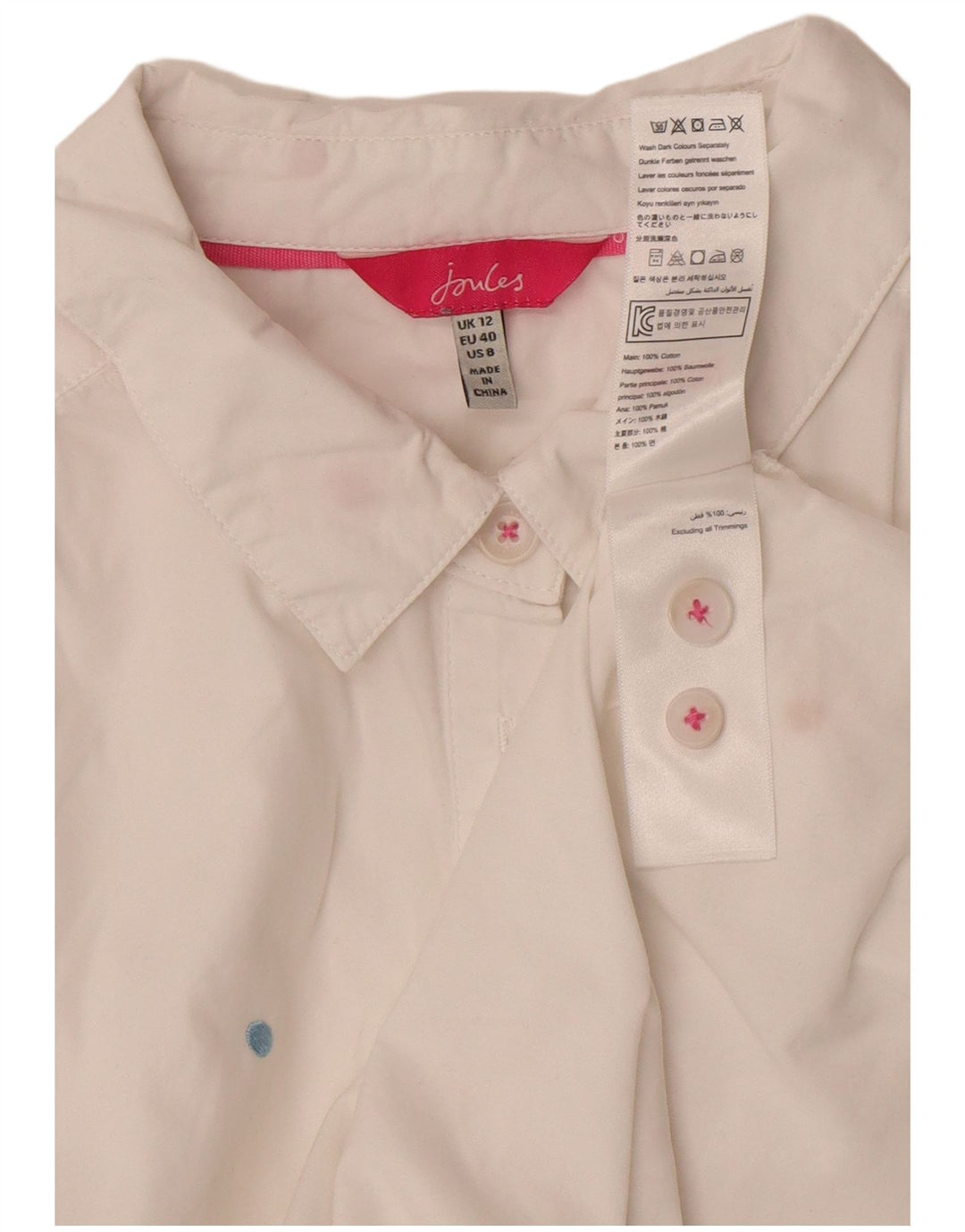 Camicia pullover da donna Joules UK 12 cotone a pois bianco medio