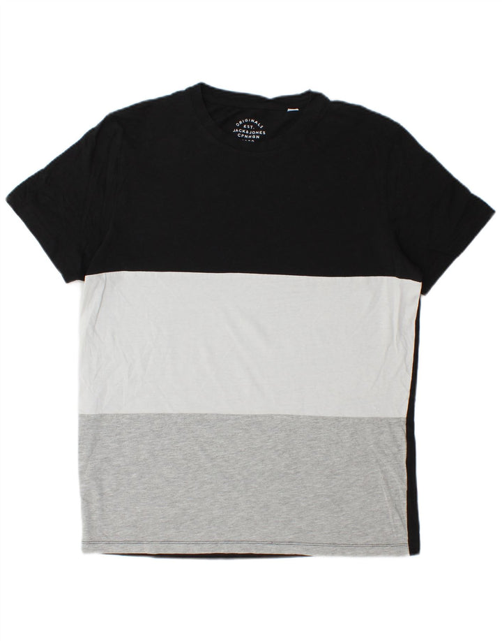 T-shirt da uomo Jack & Jones Top Large nera a blocchi di colore
