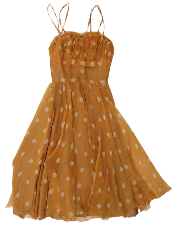 Abito a trapezio da donna vintage UK 8 piccoli pois gialli