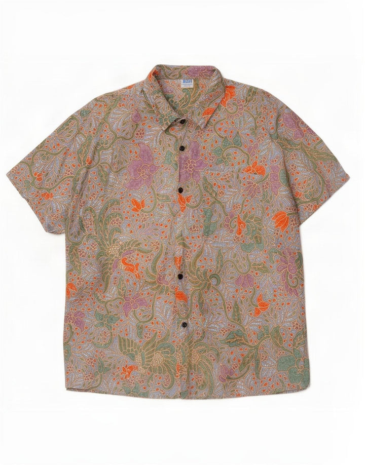 Camicia vintage da uomo a maniche corte in rayon paisley multicolore medio
