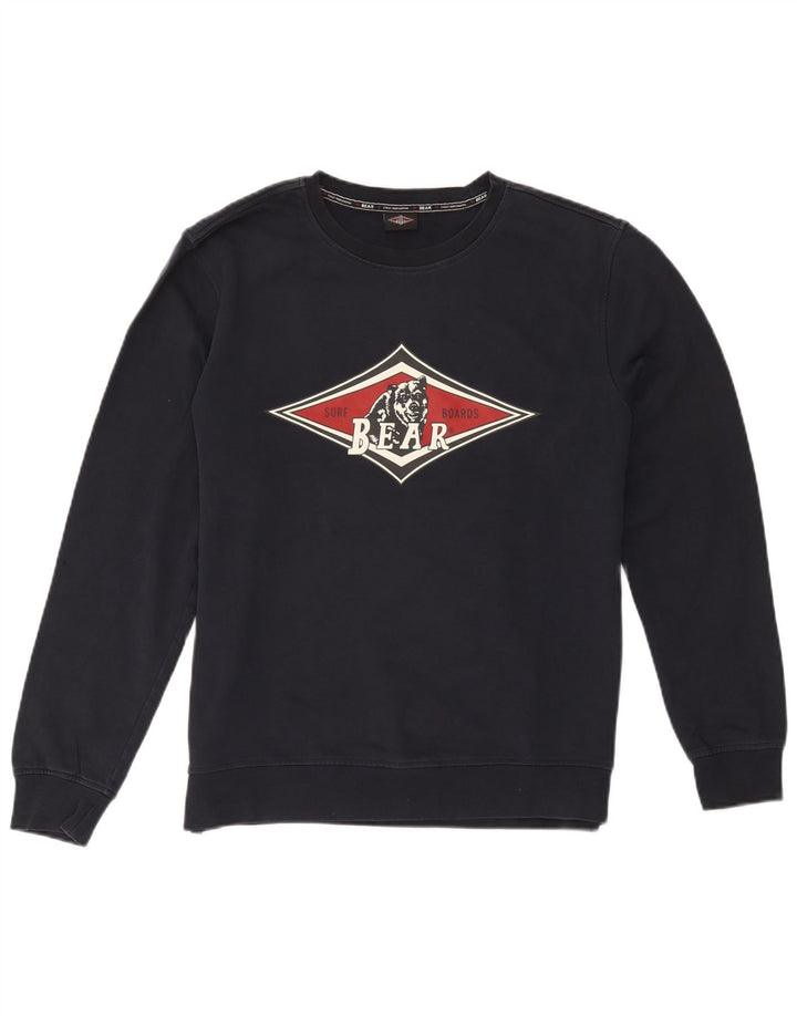 Felpa grafica da uomo Bear Bear Maglione medio in cotone blu navy